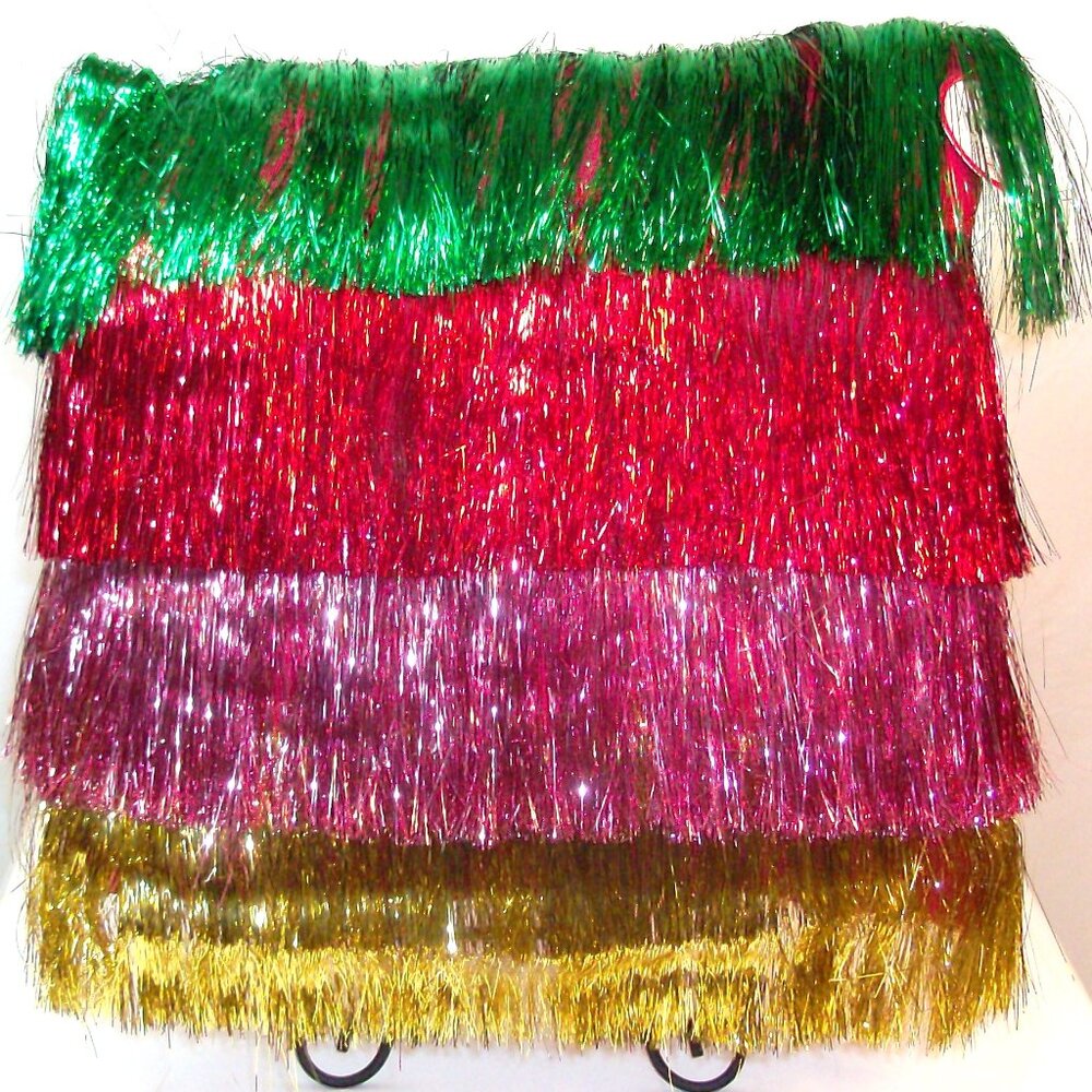 Tinsel Pillow! Packed Party. Christmas 14x14 Green, Red, Pink and Gold NWT